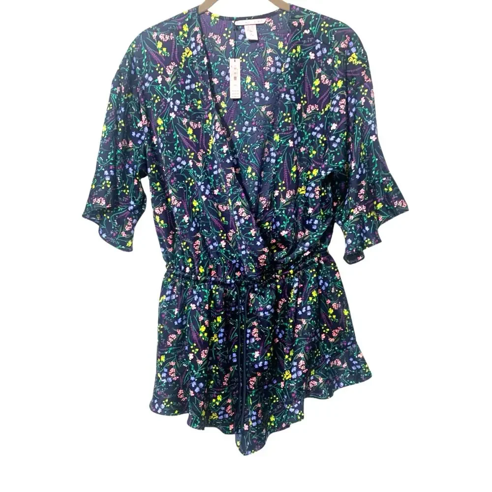 Victoria's Secret Satin Ditsy Floral Romper Shorts One Piece sz M NEW W‎ Tags